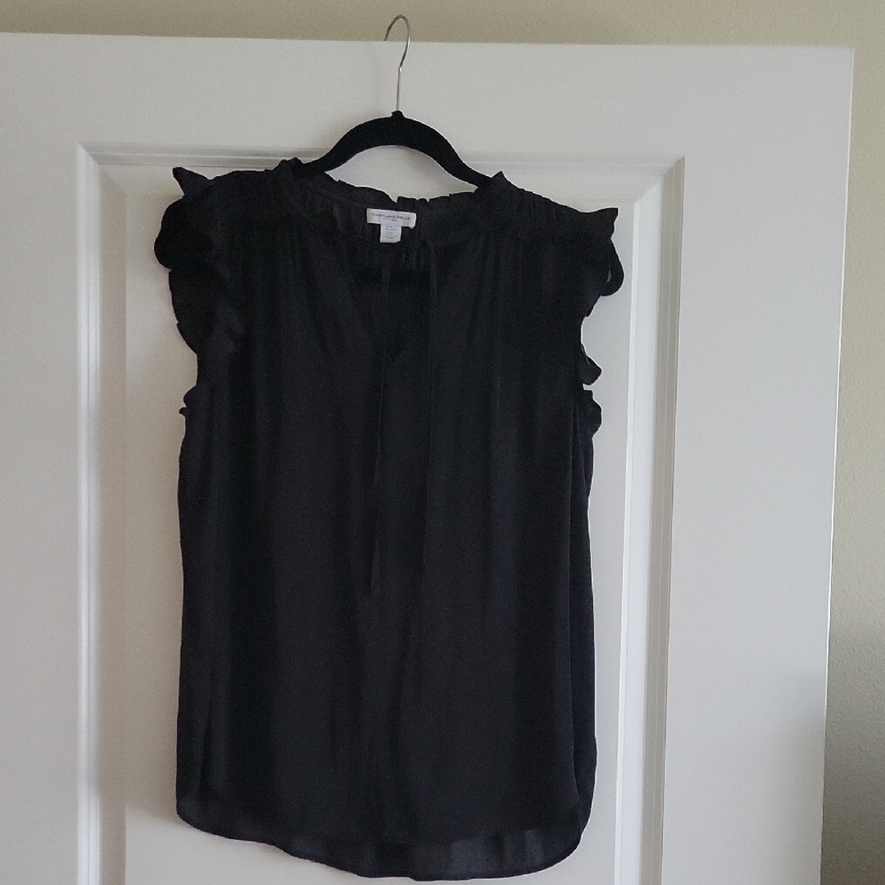 Carolina Belle Black Sleeveless Ruffled Blouse Size MEDIUM